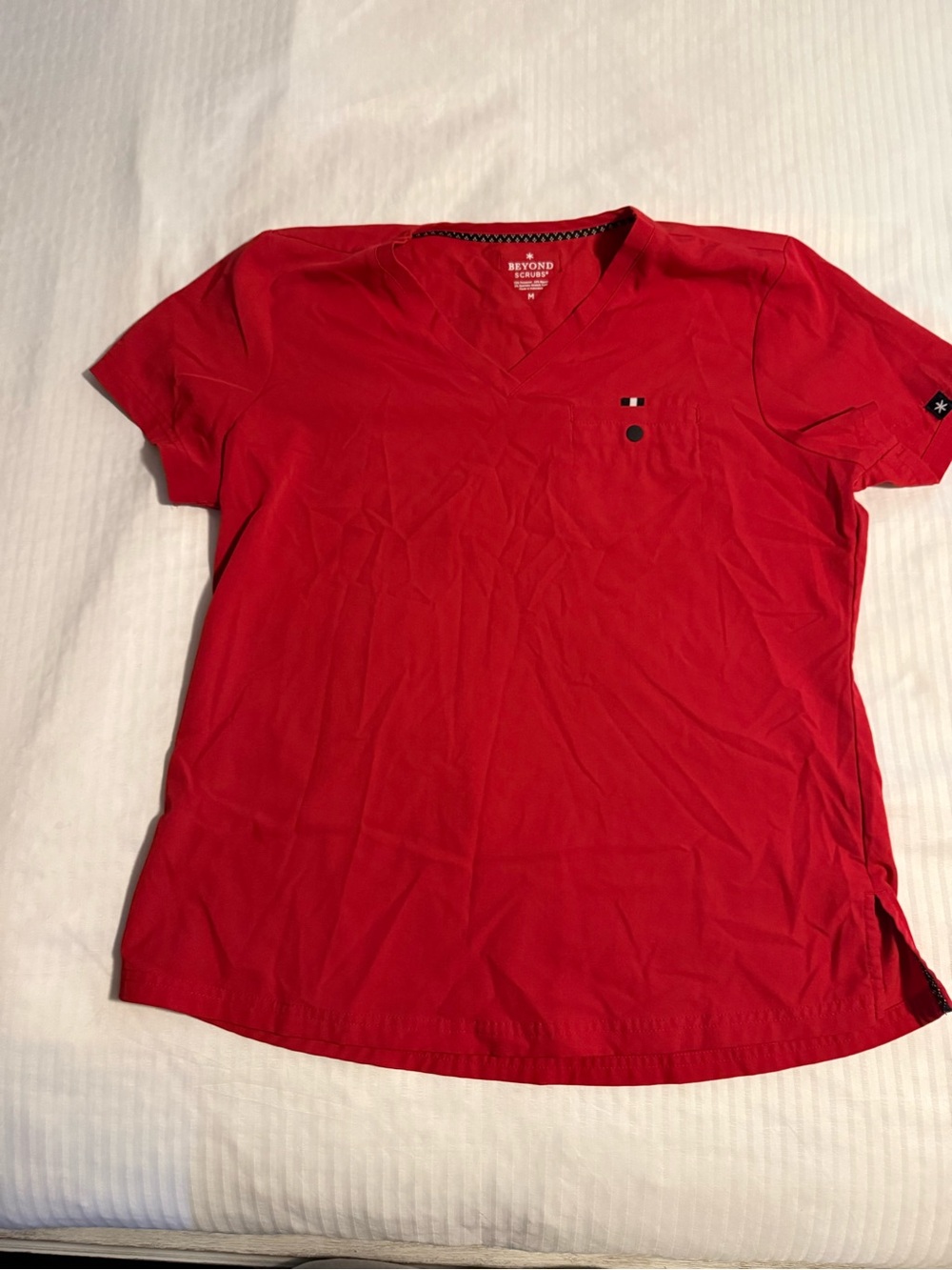 Red V-Neck Short Sleeve Scrub Top